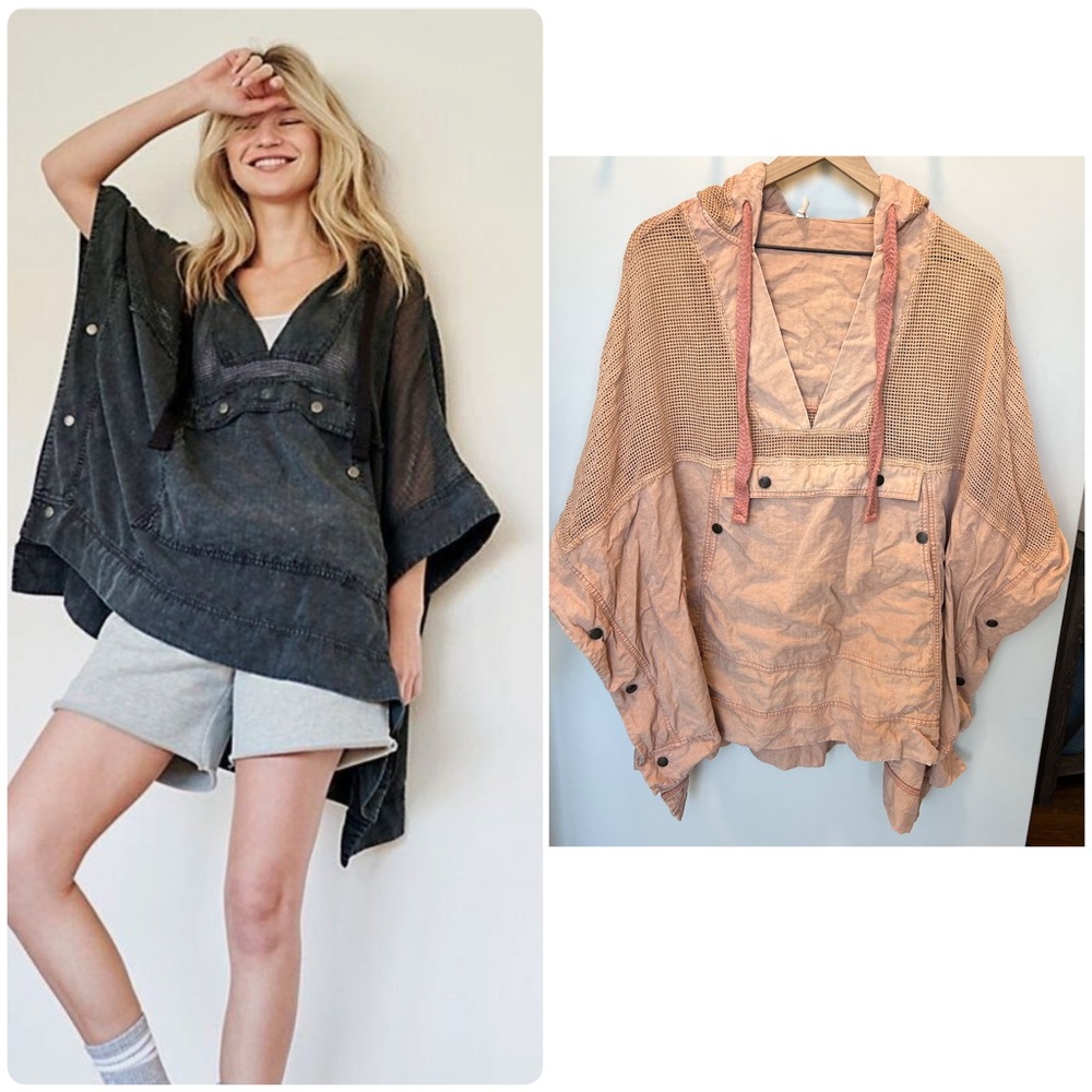 Free People FP Movement Women's Pink/Orange Day Drifter Oversized Poncho -size M